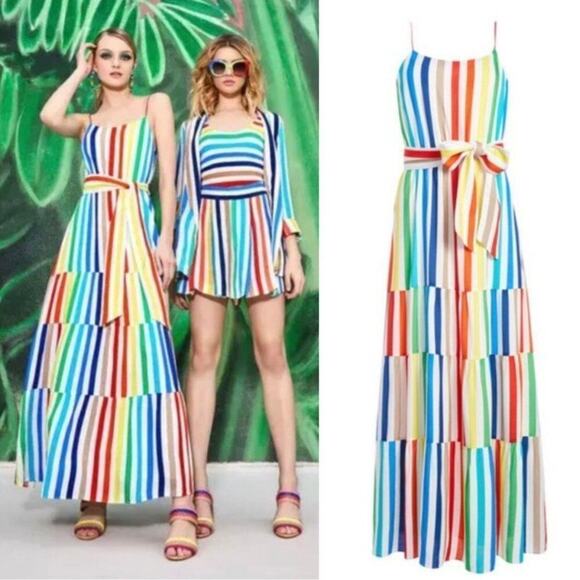 Alice & Olivia Dress Janan Rainbow Striped Maxi Belted Sleeveless Maximalist 8 - Picture 13 of 14